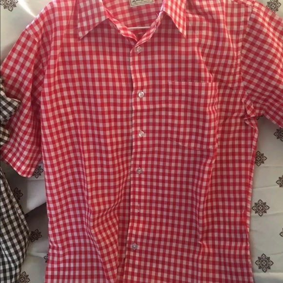 LL Bean Vintage 60s red gingham button short med - Picture 4 of 8